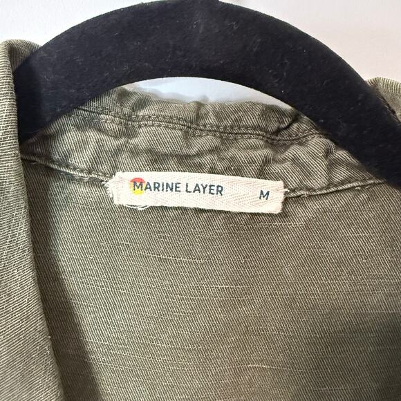 Marine Layer Women's Charlie Utility Jumpsuit Green Linen Blend Medium Wide Leg - Picture 3 of 11